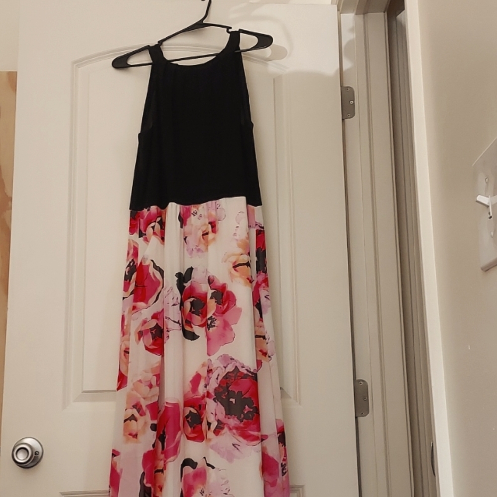 Full length floral dress with black top